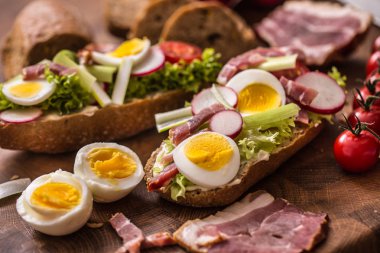 Baget sandviç taze sebze soyunma pastırma panchetta tomat