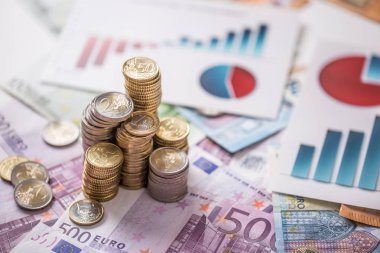 Euro sikke ve banknot ile mali çizge
