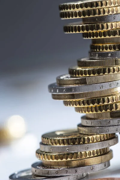 Euro coins stacked on each other in different positions. Close-up european money and currency — Stock Photo, Image