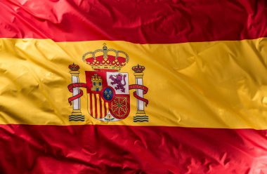 İpek İspanya bayrağı. İspanyol Ulusal renkleri amblemi ile