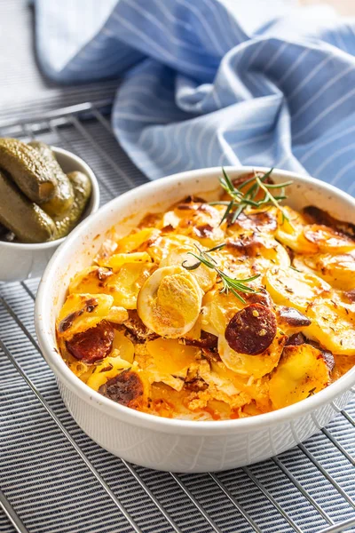 Roasted potatoes in baking dish traditional easten european food titled as france potato — Stock Photo, Image