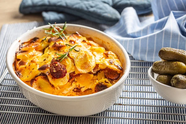 Roasted potatoes in baking dish traditional easten european food titled as france potato — Stock Photo, Image