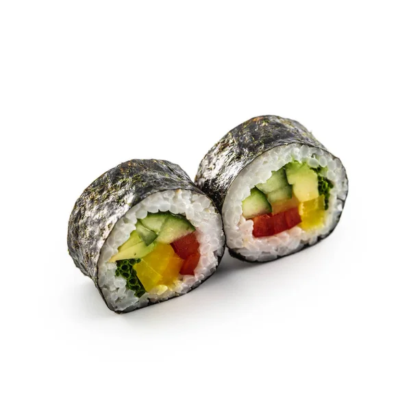 Sushi Maki verschiedene Arten isoliert auf weißem Hintergrund — Stockfoto