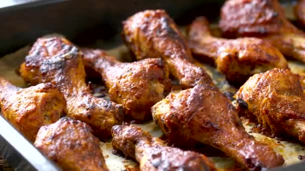 Gambe Pollo Arrosto Barbecue Teglia Video Girato Fps — Video Stock