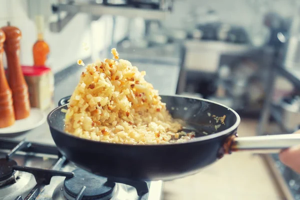 Cipolle Pancetta Gettati Una Padella All Interno Della Cucina Khichri — Foto Stock