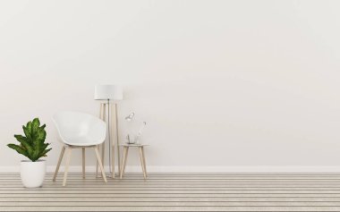 Ev alanında rahatlayın. Beyaz oda. Modern tropikal iç tasarım. -3d renderin