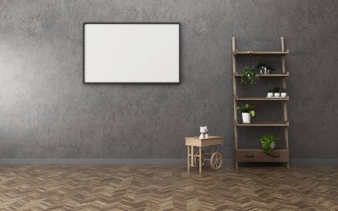 Daire alanında rahatlayın. Beyaz tahta ve sepeti beyaz oda. Vintage iç tasarım. -3d render