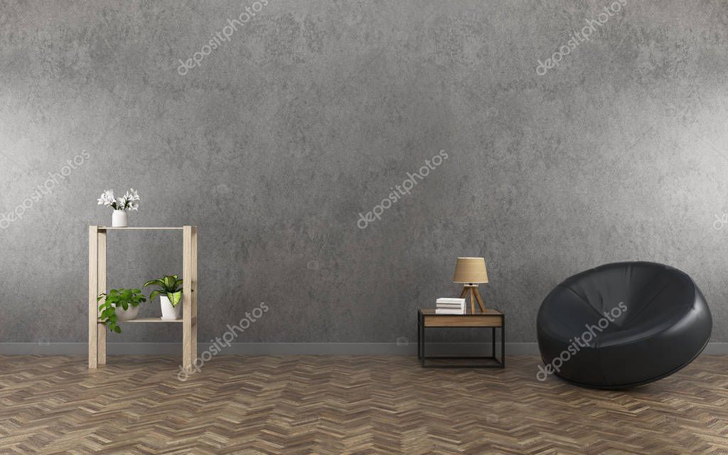 Habitación blanca con estante y sofa.Relax espacio en la casa. diseño