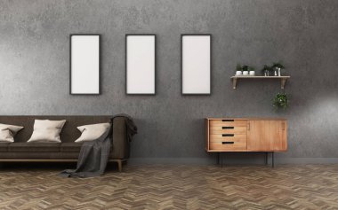 Uzay background.concrete duvar ve ahşap zemin oturma odasında rahatlayın. -3d render