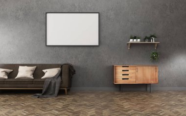 Uzay background.concrete duvar ve ahşap zemin oturma odasında rahatlayın. -3d render