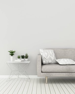 Kanepe ve masa ile boş oda. Evde boş alan. İskandinav iç tasarım. -3d render