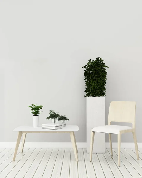 Comfort space in house.White room with chair and flower pot. modern interior design. -3d rendering