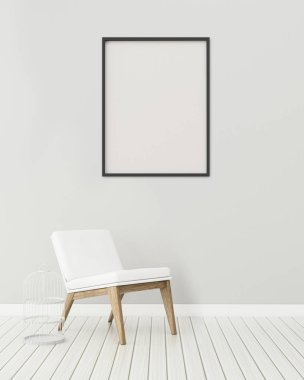 Sandalye ve ahşap dolap ile beyaz oda. Dairede konfor alanı. klasik iç tasarım. -3d render