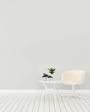 Evde konfor alanı.sandalye ve masa ile boş oda.yaşam alanı. İskandinav iç tasarım. -3d render