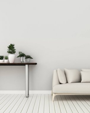 Beyaz kanepe ve masa ile depolama odası.Otelde konfor alanı. vintage iç tasarım. -3d render