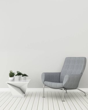 kınamak rahat bir alan. Kol sandalye ve masa ile beyaz oda . modern İskandinav iç tasarım. -3d render