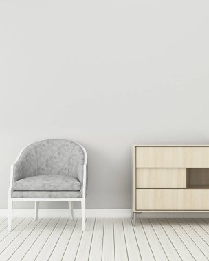 evde yaşam alanı. sandalye ve dolap.İskandinav iç tasarım ile boş oda. -3d render