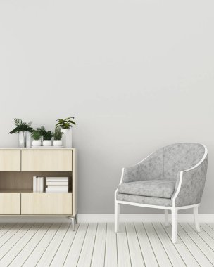 dairede yaşam alanı. sandalye ve dolap ile boş oda. vintage iç tasarım. -3d render