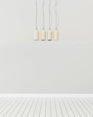 Tahta lambalı boş oda. Oturma odasında rahat bir alan. -3d render