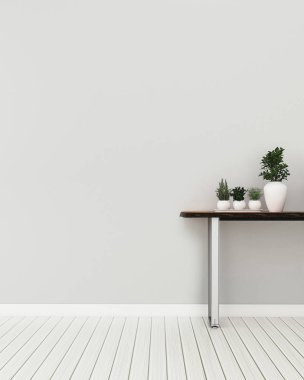 Oturma odasının içi. Condominium.boş odada masa ile rahatlayın . -3d render