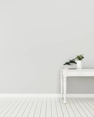 Oturma odasının içi. Condominium.boş odada masa ile rahatlayın . -3d render