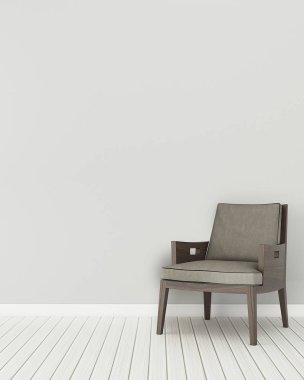 Evde konfor alanı.ahşap sandalyeli boş oda. modern iç tasarım. -3d renderin