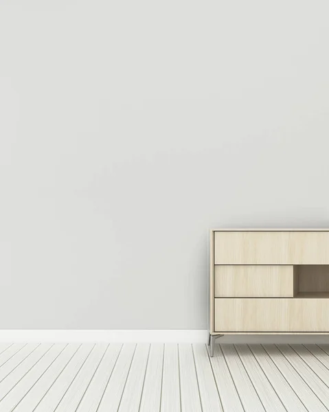 living space in home. empty room with wooden cabinet.scandinavian interior design. -3d rendering