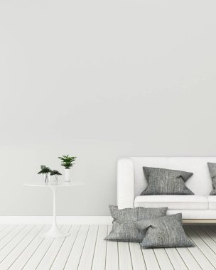 Kanepe ve masa ile boş oda. Ofiste boş alan. İskandinav iç tasarım. -3d render