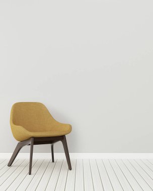 Koltuklu beyaz oda. Evde ortak alan var. Modern iç tasarım. - 3D görüntüleme