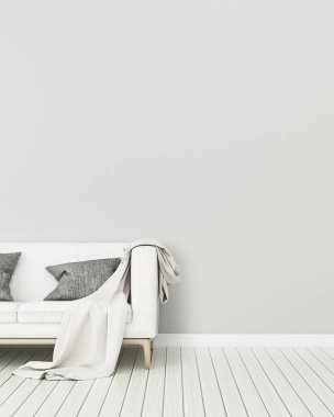 Beyaz kanepeli oturma odası. Evde çalışma alanı. Klasik iç tasarım. - 3D görüntüleme