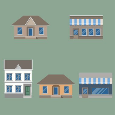  Şehir manzarası binaları simgesi. Vektör illüstrasyonu