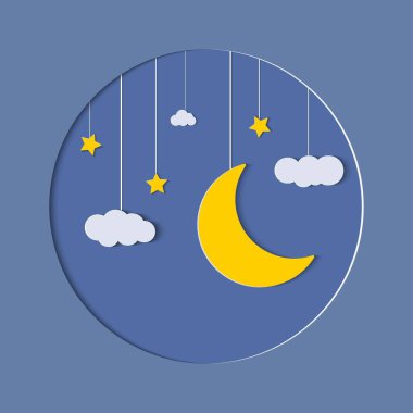 Vektör gece gökyüzü arkaplan yıldızları ve ay. Metnin için boşluk. Vektör illüstrasyonu