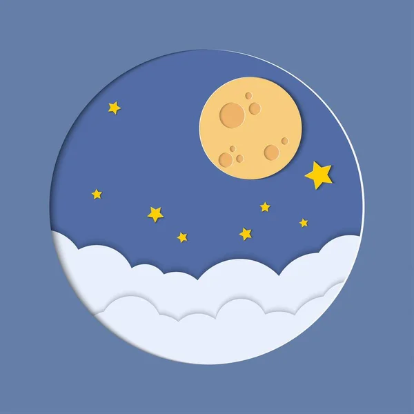 Полнолуние Ночном Небе Облаками Звездами Заднем Плане Векторная Иллюстрация — стоковый вектор