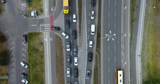 Aerial Shot. Cars Running On A Multi-Lane Road. Directly Above Stock Footage