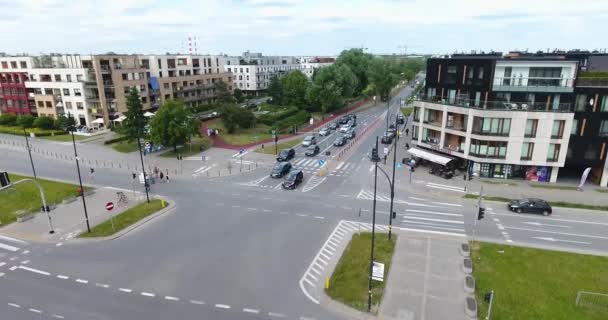 Aerial View On Cars Crossing Intersection — Stock Video