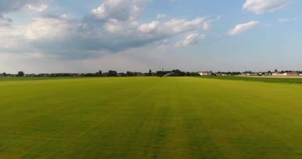 緑豊かな草原の上飛んでいます。航空写真ビュー — ストック動画