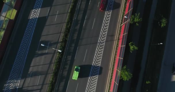 Top Down View Of Cars Running On Highway. Aerial Shot — Stock Video