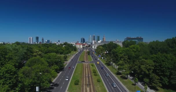 Warschau Polen 2018 Stadtpanorama Von Warschau Straße Führt Die Innenstadt — Stockvideo