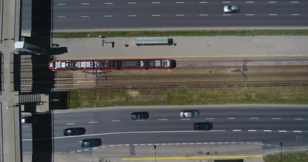 Varsavia Polonia Vista Aerea Tram Parte Una Stazione — Video Stock
