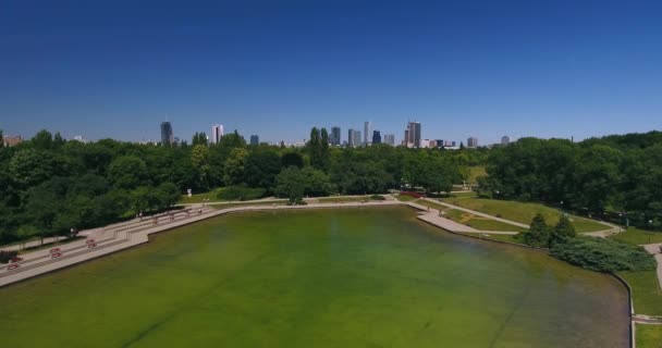 Aerial Panorama Of Warsaw. Flying Over Lake — Stock Video