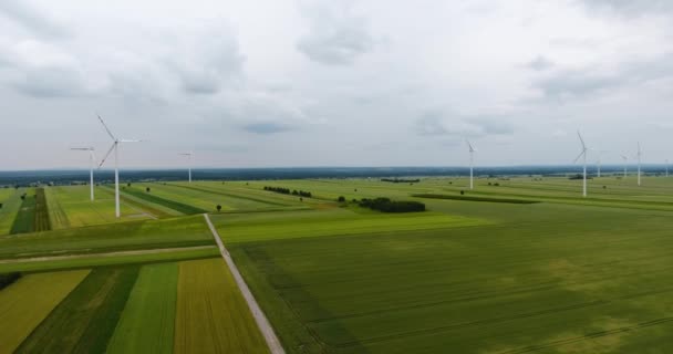 Varsóvia Polônia Tiro Aéreo Turbinas Eólicas Campo — Vídeo de Stock