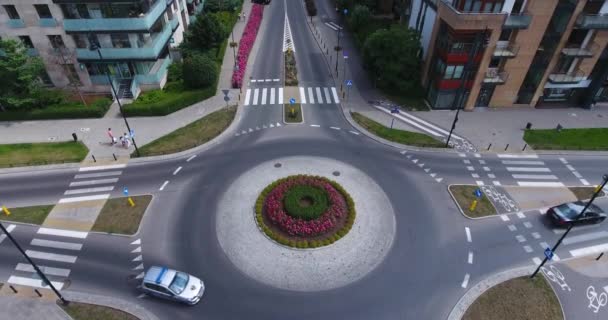 Warschau Polen Verkehr Kreisverkehr Vororten Luftbild — Stockvideo