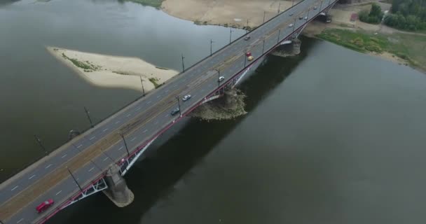 Filmische Enthüllung Von Brücke Und Stadion Warschau Polen — Stockvideo