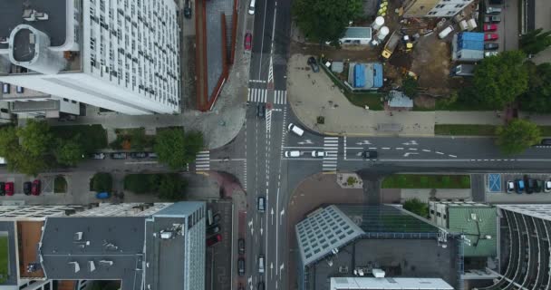 Pohled Provozu Křižovatky Městě Letecký Snímek Varšava Polsko — Stock video