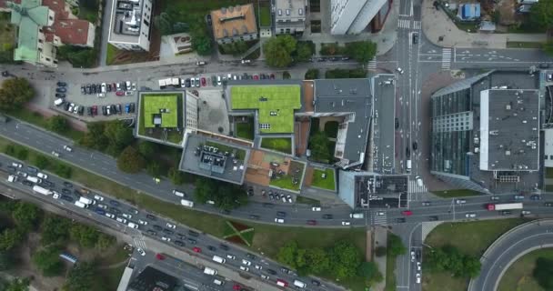 Flyover Rooftops Business Buildings Warsaw Poland — Stock Video