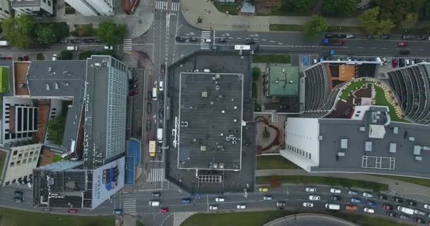 Telhados Edifícios Negócios Vista Vertical Aérea Varsóvia Polónia — Vídeo de Stock