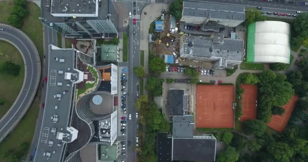 Byggnaden Takåsar Overhead Flygfoto Warszawa Polen — Stockvideo