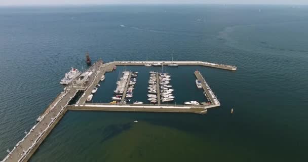 Tilt Down. Aerial View Of Boat Port — Stock Video