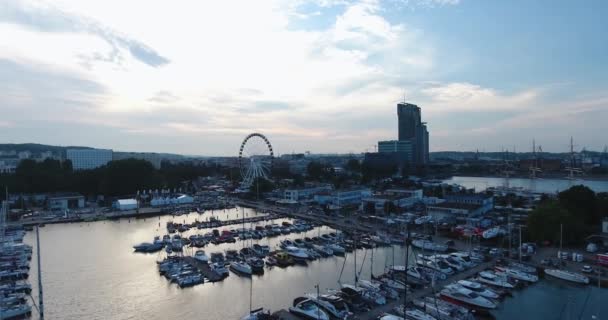 Roda Gigante Pôr Sol Tiro Aéreo Gdynia Polônia 2018 — Vídeo de Stock