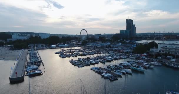 Dönme Dolap Sunset Beach Yakınındaki Yat Bay Gdynia Polonya 2018 — Stok video